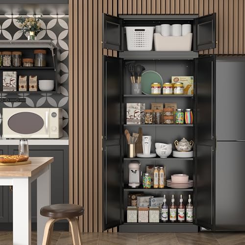 86"Metal Pantry Storage Cabinet with Doors & 4 Adjustable Shelves