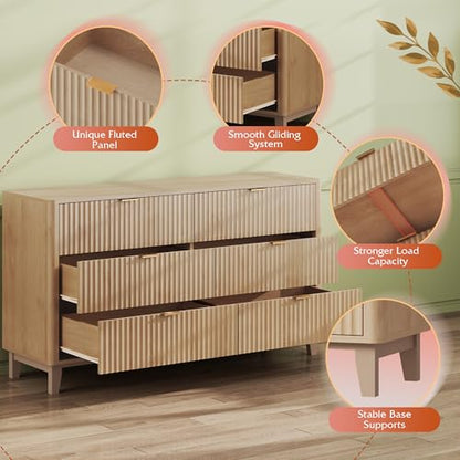 Fluted Dresser for Bedroom with 6 Drawers