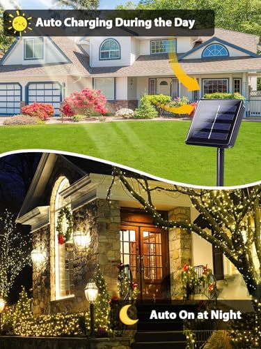 Solar String Lights Outdoor 2 Pack 400 LED 132FT Christmas Light Warm White (2 Count)