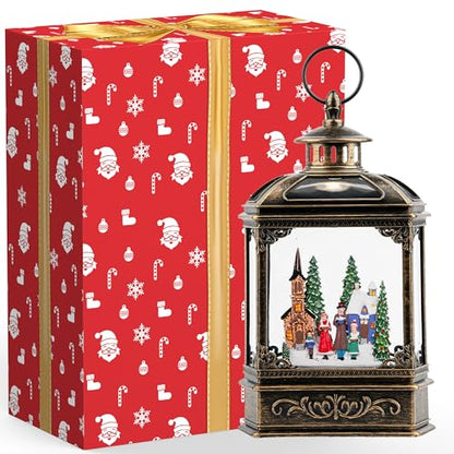 Musical Snow Globe Lantern Lighted Church Carolers Christmas Village Snow Water Lantern Swirling Glittering Home Decoration and Gift