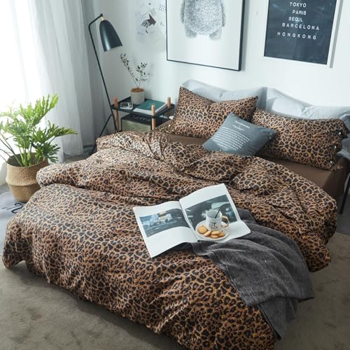 Leopard Print Twin XL Comforter Set 3 Pieces Animal Cheetah Printed Comforter with 2 Pillowcases Fluffy Soft Microfiber Bedding Set Farmhouse Leopard Comforter Set Boho Bed Comforter Twin XL Size