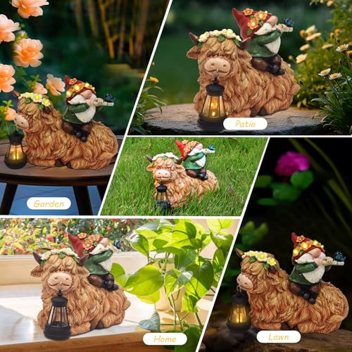 Solar Highland Cow Gnome Light
