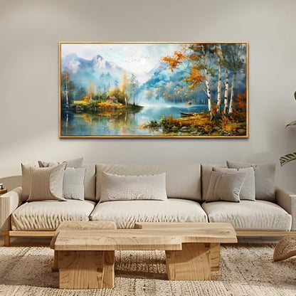 Wood Framed Canvas Wall Art For Living Room Large Wall Decor For Office Bedroom Decorations Lake View Pictures Tree Forest Painting Artwork Room Wall Mural Aesthetic Home Decor 30x60 In