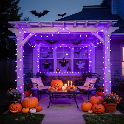 100 LED Purple Globe String Lights Battery Operated with 8 Modes