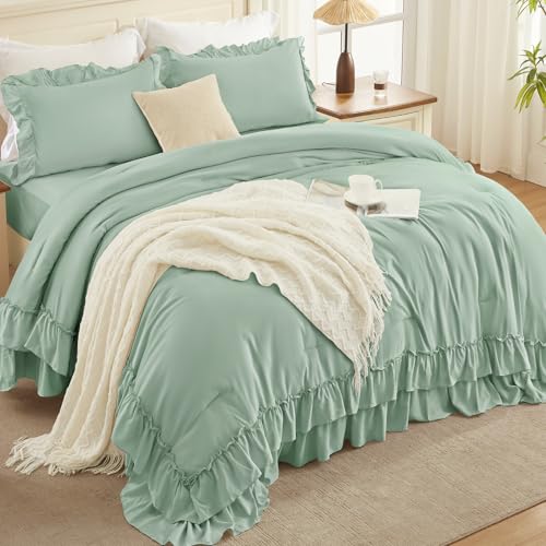 Sage Ruffle Comforter Set Queen Size