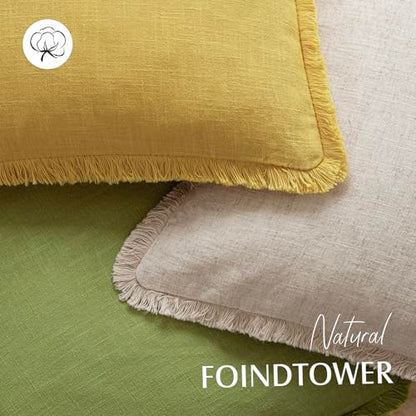 Decorative Linen Fringe Throw Pillow Covers 20×20 Ginger Yellow (2 Count)