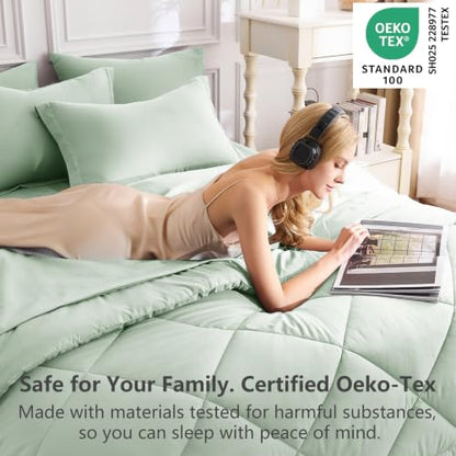Queen Comforter Set with Sheets Sage Green