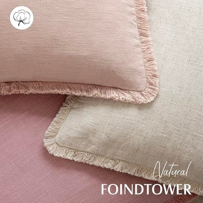 Decorative Linen Fringe Throw Pillow Covers 22×22 Inch (2 Count)