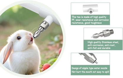 15pcs Stainless Steel Rabbit Water Nipples Automatic PVC Tees Rodent Waterering System (White, 15)
