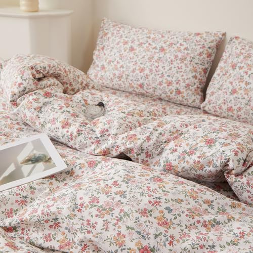 Vintage Pink Floral Cottagecore Comforter Set Queen with 2 Pillowcases