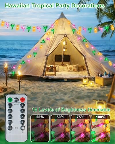 50 LED 25ft Summer Hawaiian Beach Battery String Lights Outdoor with Remote