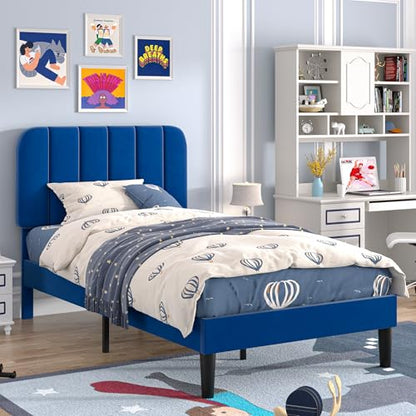 Twin Size Bed Frame with Upholstered Headboard