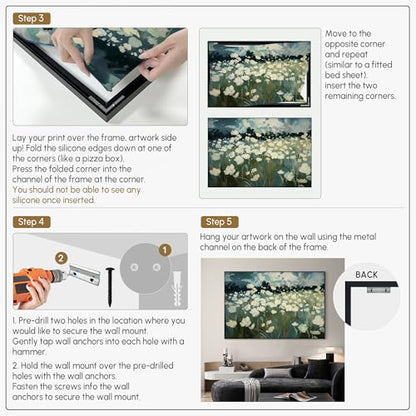 46"x72" Extra Large Framed Wall Art White Wildflower Field in Impressionist Style