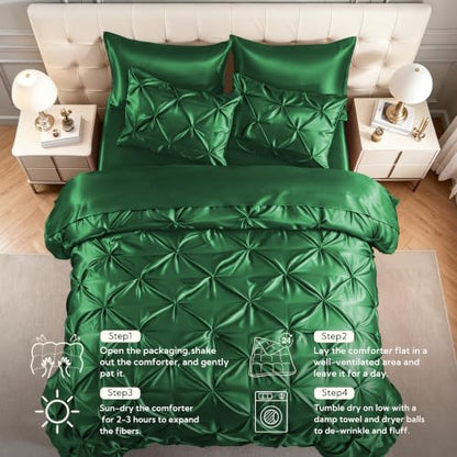 Satin Queen Comforter Set Dark Green