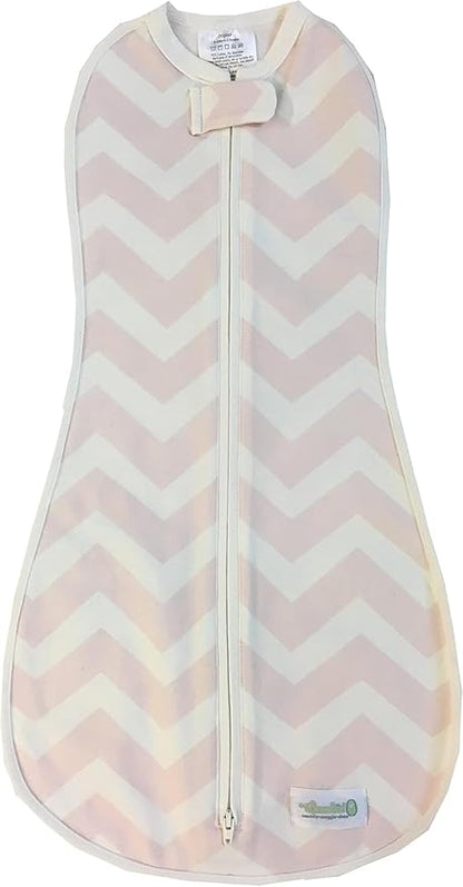 Woombie Original Baby Swaddling Blanket - Soothing, Cotton Baby Swaddle with Zipper - Wearable Newborn Blanket, Blush Pink Chevron, 5-13 lbs