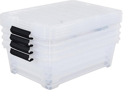 4-Pack 20 L Plastic Under Bed Storage Container with Lids, Underbed Clear Storage Bin with Wheels