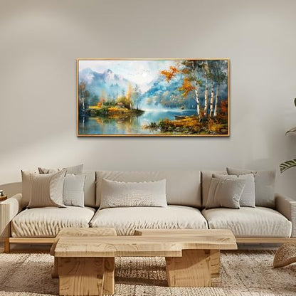 Wood Framed Canvas Wall Art For Living Room Wall Decor For Bedroom Office Wall Decoration Lake View Painting Tree Forest Pictures Artwork Room Aesthetic Home Decor Ready To Hang 20x40 In