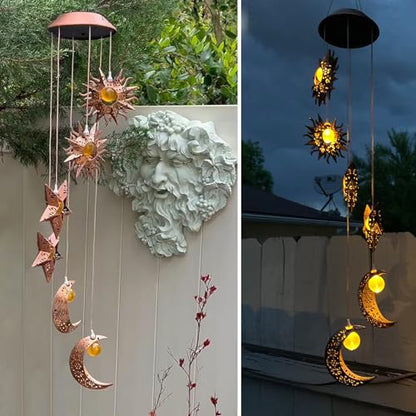Solar Wind Chimes for Outside with Sun Moon Star Solar Hanging Lights Windchimes Outdoors Garden Decor Gifts for Mother