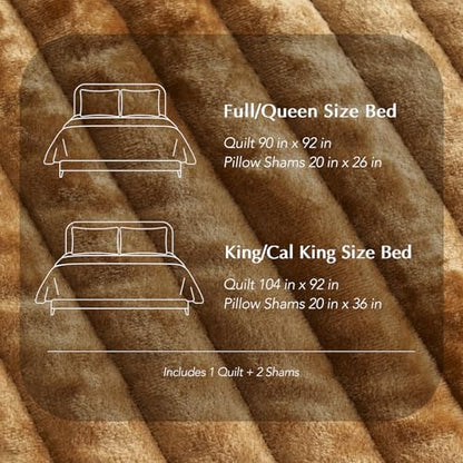 Stripe Channel Luxury Velvet Quilt Set Queen Size