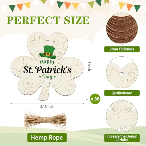 36PCS Wooden Shamrock Ornaments to Paint St. Patrick's Day Decorations (36 Count)