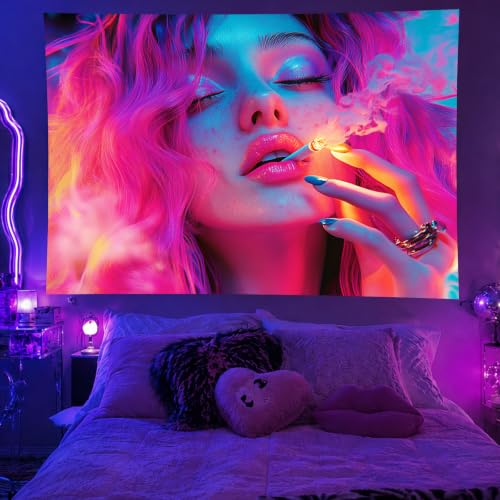 Girl Blacklight Tapestry 78x59 Inch Cool Girl Room Decor