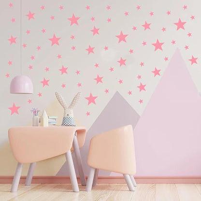 Peel and Stick Baby Pink Star Wall Decals – 155 pcs, Reusable & Removable for Easy Room Decor, Perfect for Kids' Bedrooms and Nurseries