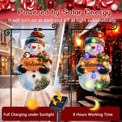 28x40 Solar Christmas Snowman Garden Flag