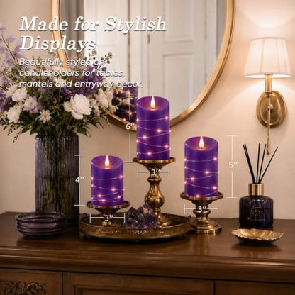 Purple Flameless Candles with String Lights