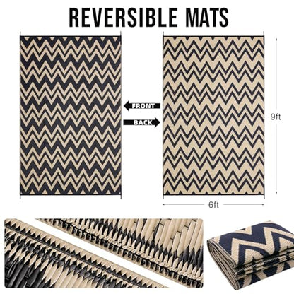 Outdoor Rug 6x9 ft Waterproof Reversible Chevron Mat (54 Sq Ft)