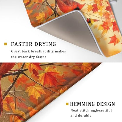 Fall Dish Drying Mat for Kitchen Counter Cardinal Maple Leaves Super Absorbent Reversible Microfiber Kitchen Countertop Protector Dishes Pad Large 18x24 inch