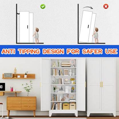 75.2" Tall Metal Storage Cabinet with 2 Doors & 5 Adjustable Shelves