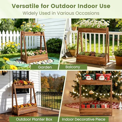 36" 2 Tier Freestanding Elevated Wooden Raised Garden Bed