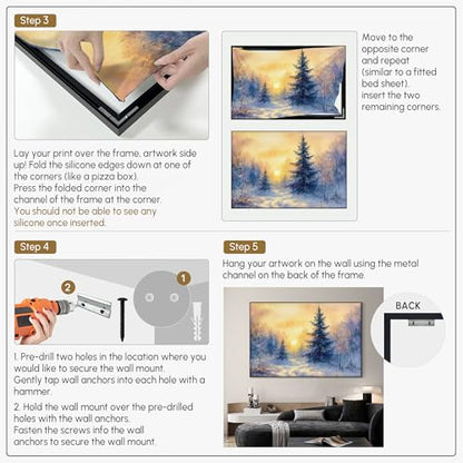 46"x72" Extra Large Framed Wall Art Winter Sunrise in Snowy Pine Forest Watercolor Style for Home Living Room Bedroom Decor