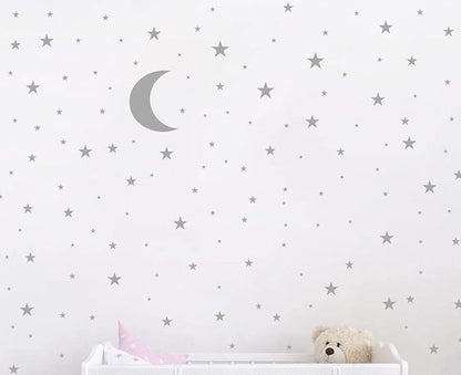 Moon and Stars Wall Decal Vinyl Sticker for Kids Boy Girls Baby Room Decoration Good Night Nursery Wall Decor Home House Bedroom Design YMX16 (Gray)