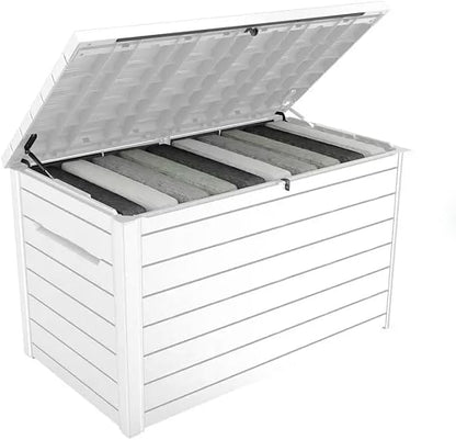 Stylish Indoor/Outdoor Storage Deck Box,Resin,Large Capacity, Weather-Resistant, Lockable lid and Side handles. (White, 230 Gallon)