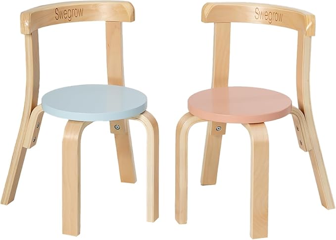 Swegrow Wooden Kids Chair, Toddler Chair for Table, Kids Stackable Chairs, Kid Wooden Furniture for Family/Playroom/Classroom（Set of 2-Color）