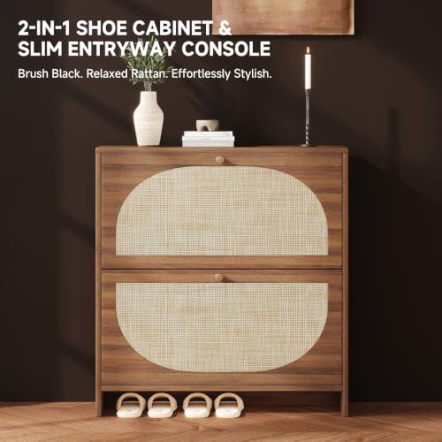 Rattan Arched Accent Shoe Storage Cabinet