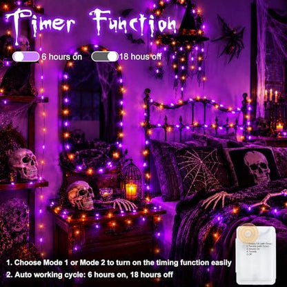 2 Pack Halloween Fairy Lights Battery Operated 16.4FT 50 LED with Timer (100 Count)