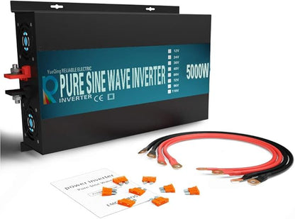 WZRELB RBP-500012S Pure Sine Wave 5000W (10000W Surge) 12V Power Inverter DC to AC Power - Solar, RV, Black