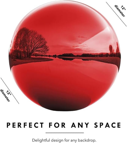 12 Inch Stainless Steel Gazing Globe,v2croft Hollow Ball Mirrored Surface Polished Shiny Sphere,Garden Stainless Steel Gazing Ball for Outdoor Lawn Pond Yard Ornament(red)