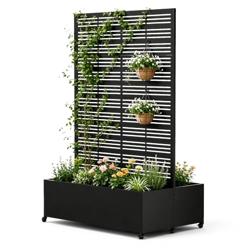 Double Metal Planter Box with Trellis Privacy Screen