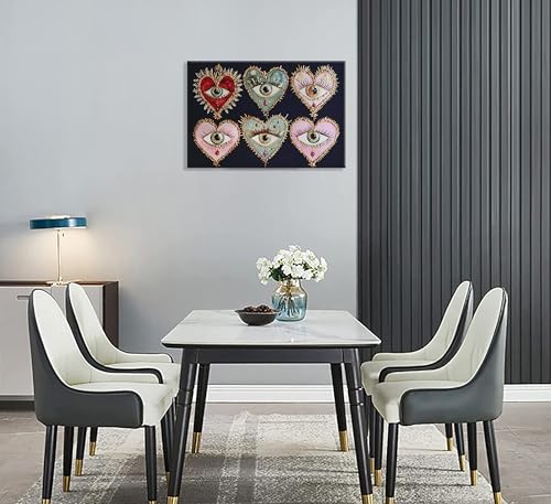 Psychedelic Eyes Canvas Wall Art Gothic Maximalist Witchy Art Wall Decor Picture Dark Academia Aesthetic Poster Eclectic Love Heart Jewel Gem Painting Print Artwork for Bedroom Living Room Decorate