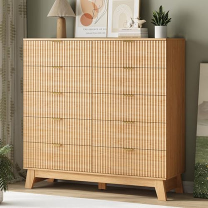 Fluted Dresser for Bedroom with 10 Drawers