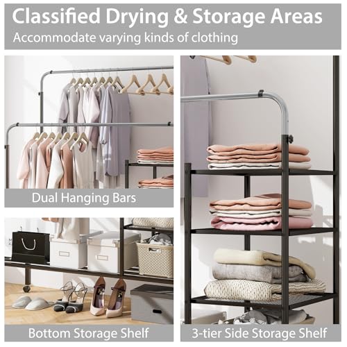 Rolling Double Rods Garment Rack