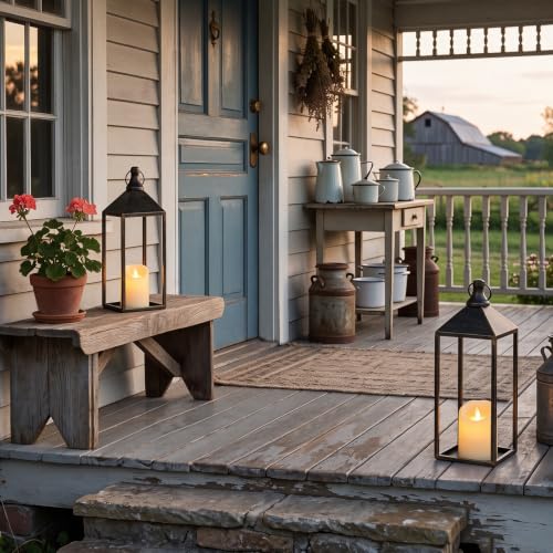 17" 13" Vintage Farmhouse Decorative Lanterns Indoor Outdoor with Candles (24 Count)