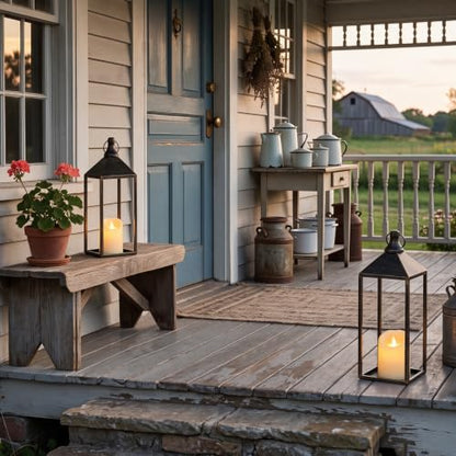 17" 13" Vintage Farmhouse Decorative Lanterns Indoor Outdoor with Candles (24 Count)