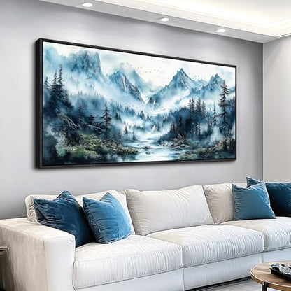 Black Framed Canvas Wall Art For Living Room Large Wall Decor For Office Bedroom Home Decorations Mountain Wall Painting Fog Forest Landscape Pictures Prints Posters Artwork 20x40 In