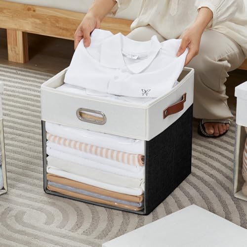 13x13 Inch Ultra Thick Fabric Storage Bins with Lids & Windows (3 Count)