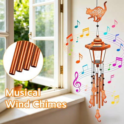 Cat Solar Wind Chimes for Outside