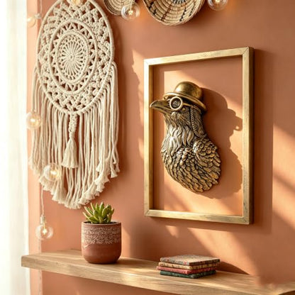 Vintage Gold Crow Head Wall Decor with Metal Frame